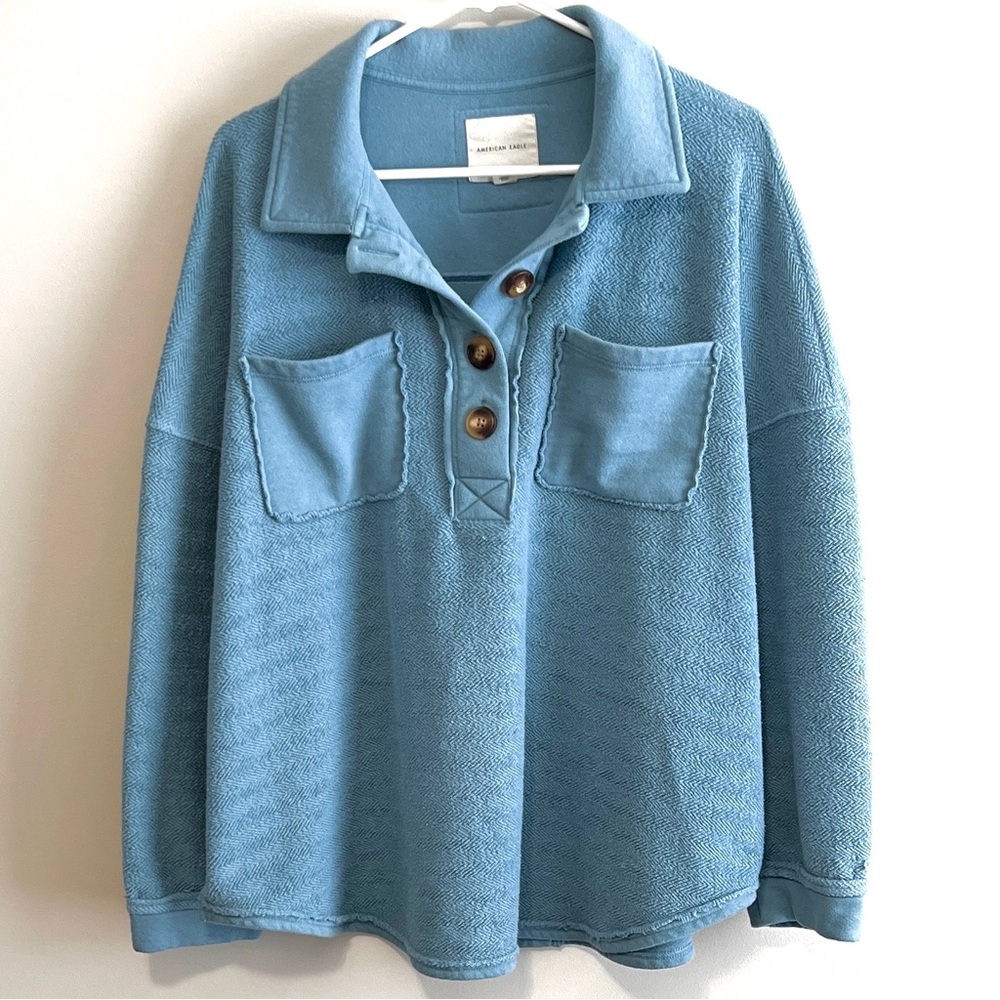 American Eagle Oversized Textured Henley Pullover